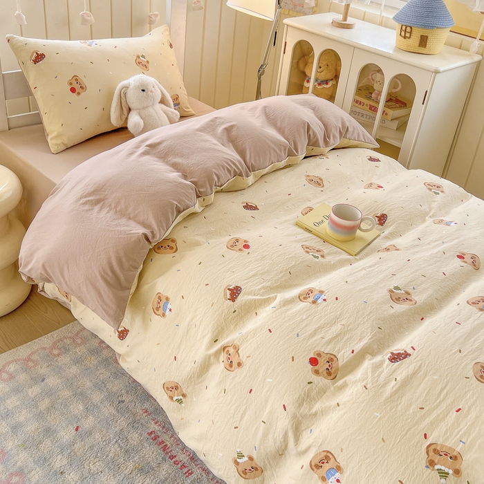 91家纺网 家纺一手货源 找家纺 简冠家纺 2026新款仿棉水洗棉学生三件套宿舍三件套多件套大礼包 咖啡熊