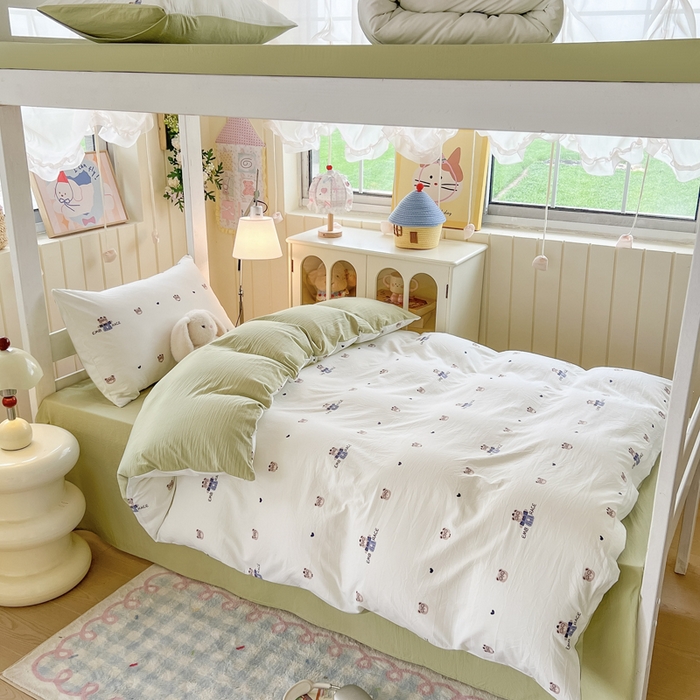 简冠家纺 2026新款仿棉水洗棉学生三件套宿舍三件套多件套大礼包 乐乐熊 绿