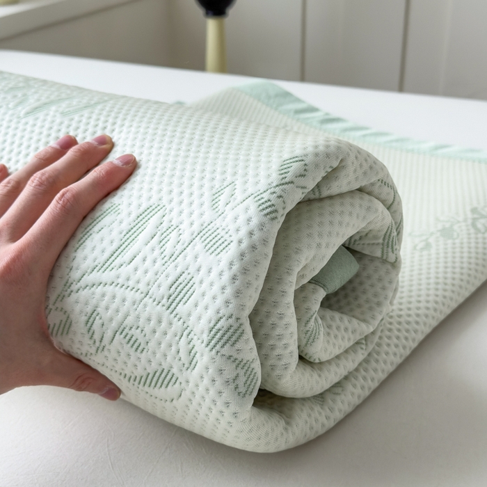 91家纺网 家纺一手货源 找家纺 倾慕家纺 2026新款PE时尚风豆豆凉席花卉系列--床席款 夏日清新绿床席款