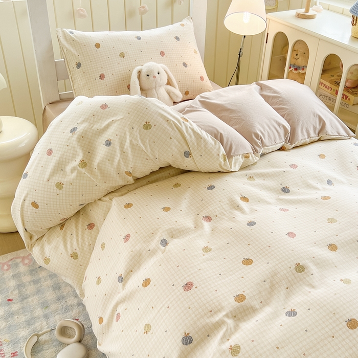 91家纺网 家纺一手货源 找家纺 简冠家纺 2026新款仿棉水洗棉学生三件套宿舍三件套多件套大礼包 迷彩南瓜