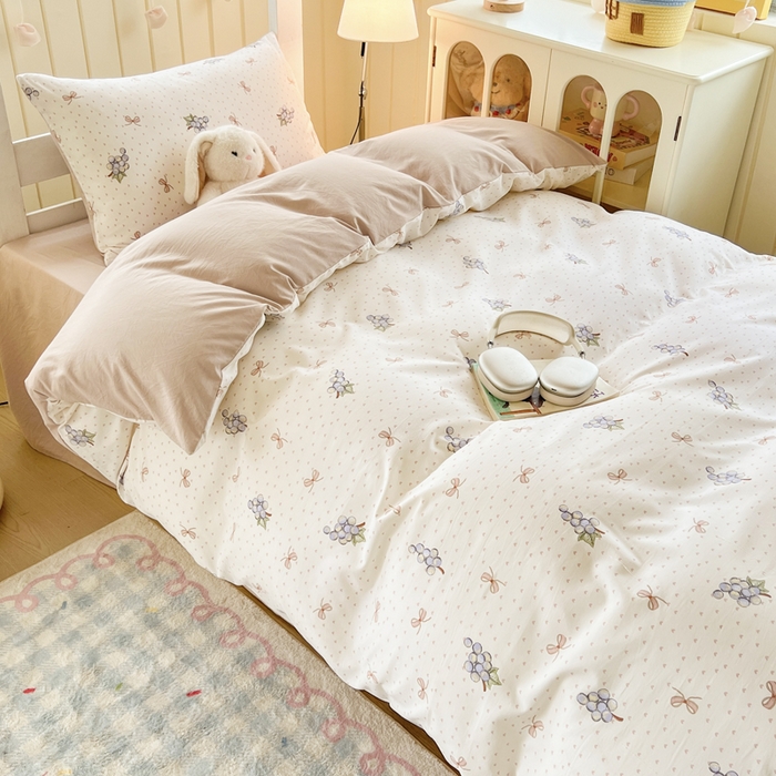 91家纺网 家纺一手货源 找家纺 简冠家纺 2026新款仿棉水洗棉学生三件套宿舍三件套多件套大礼包 葡萄波波