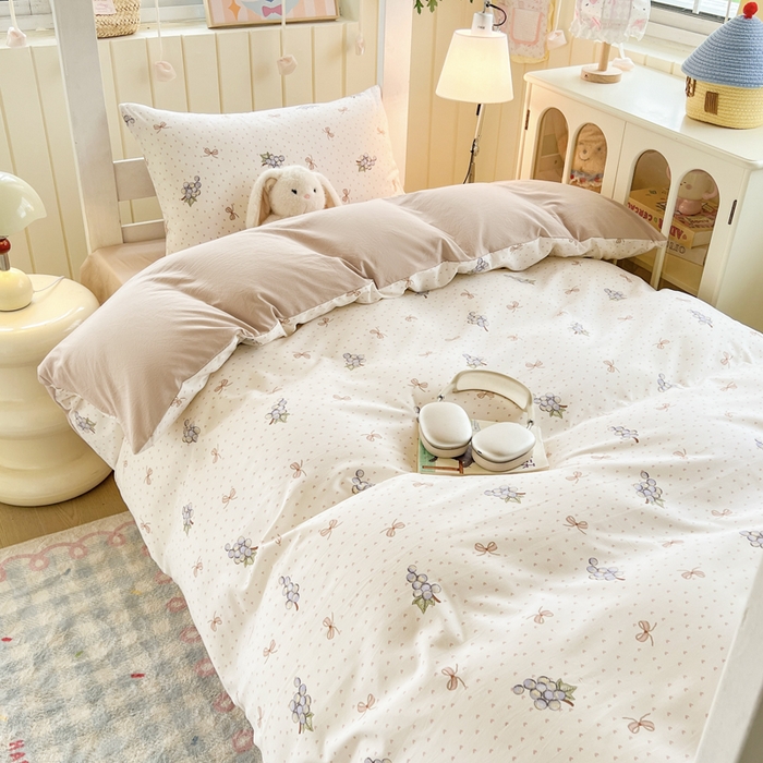 91家纺网 家纺一手货源 找家纺 简冠家纺 2026新款仿棉水洗棉学生三件套宿舍三件套多件套大礼包 葡萄波波