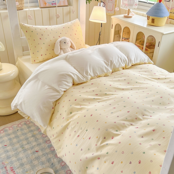 91家纺网 家纺一手货源 找家纺 简冠家纺 2026新款仿棉水洗棉学生三件套宿舍三件套多件套大礼包 五彩甜心