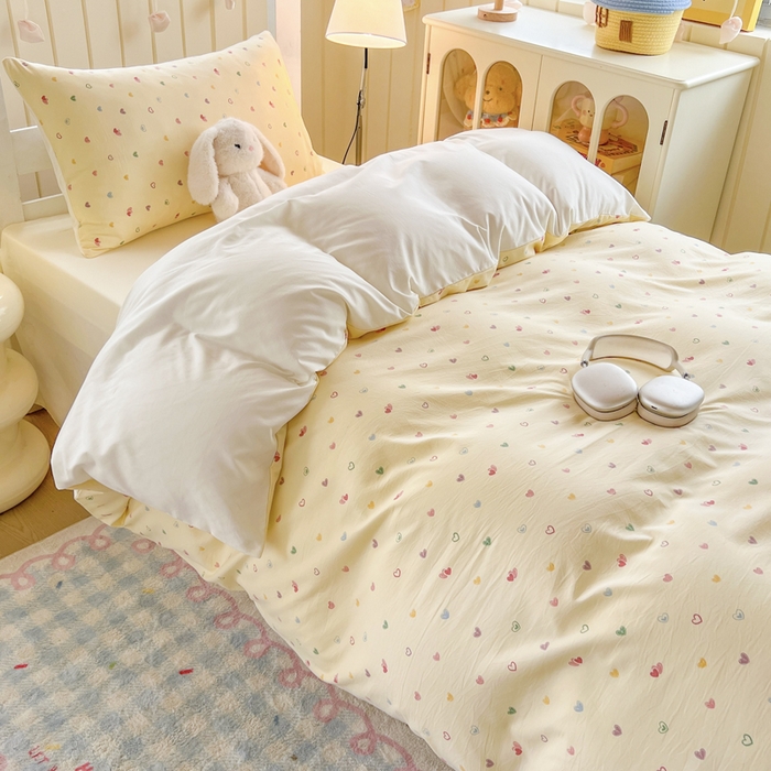 91家纺网 家纺一手货源 找家纺 简冠家纺 2026新款仿棉水洗棉学生三件套宿舍三件套多件套大礼包 五彩甜心