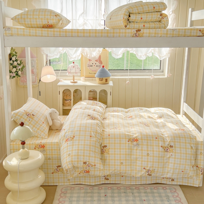 91家纺网 家纺一手货源 找家纺 简冠家纺 2026新款仿棉水洗棉学生三件套宿舍三件套多件套大礼包 小精灵黄