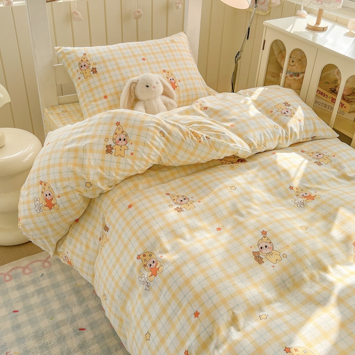 91家纺网 家纺一手货源 找家纺 简冠家纺 2026新款仿棉水洗棉学生三件套宿舍三件套多件套大礼包 小精灵黄