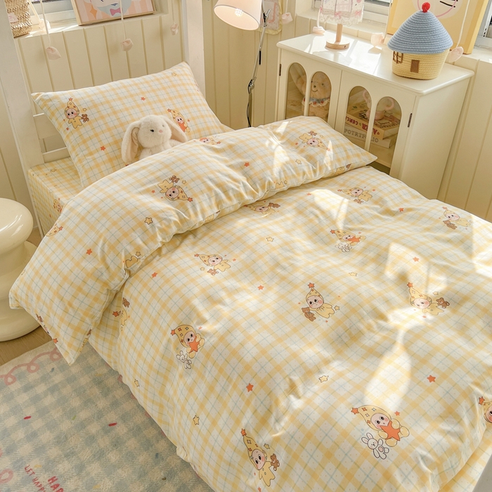 91家纺网 家纺一手货源 找家纺 简冠家纺 2026新款仿棉水洗棉学生三件套宿舍三件套多件套大礼包 小精灵黄