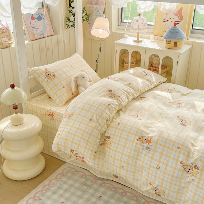 91家纺网 家纺一手货源 找家纺 简冠家纺 2026新款仿棉水洗棉学生三件套宿舍三件套多件套大礼包 小精灵黄