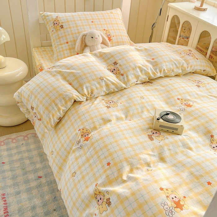 91家纺网 家纺一手货源 找家纺 简冠家纺 2026新款仿棉水洗棉学生三件套宿舍三件套多件套大礼包 小精灵黄