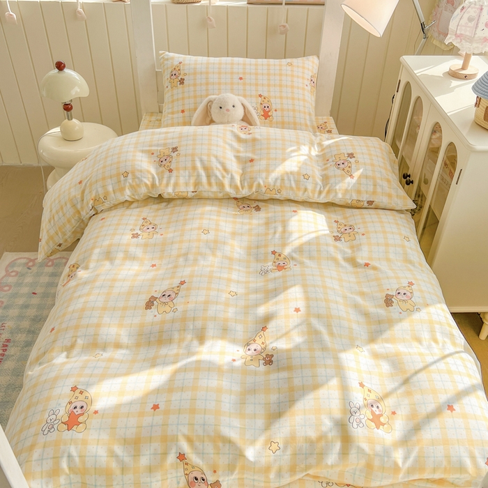 91家纺网 家纺一手货源 找家纺 简冠家纺 2026新款仿棉水洗棉学生三件套宿舍三件套多件套大礼包 小精灵黄