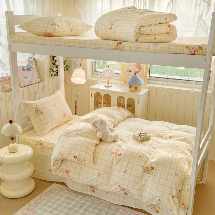 91家纺网 家纺一手货源 找家纺 简冠家纺 2026新款仿棉水洗棉学生三件套宿舍三件套多件套大礼包 小精灵黄