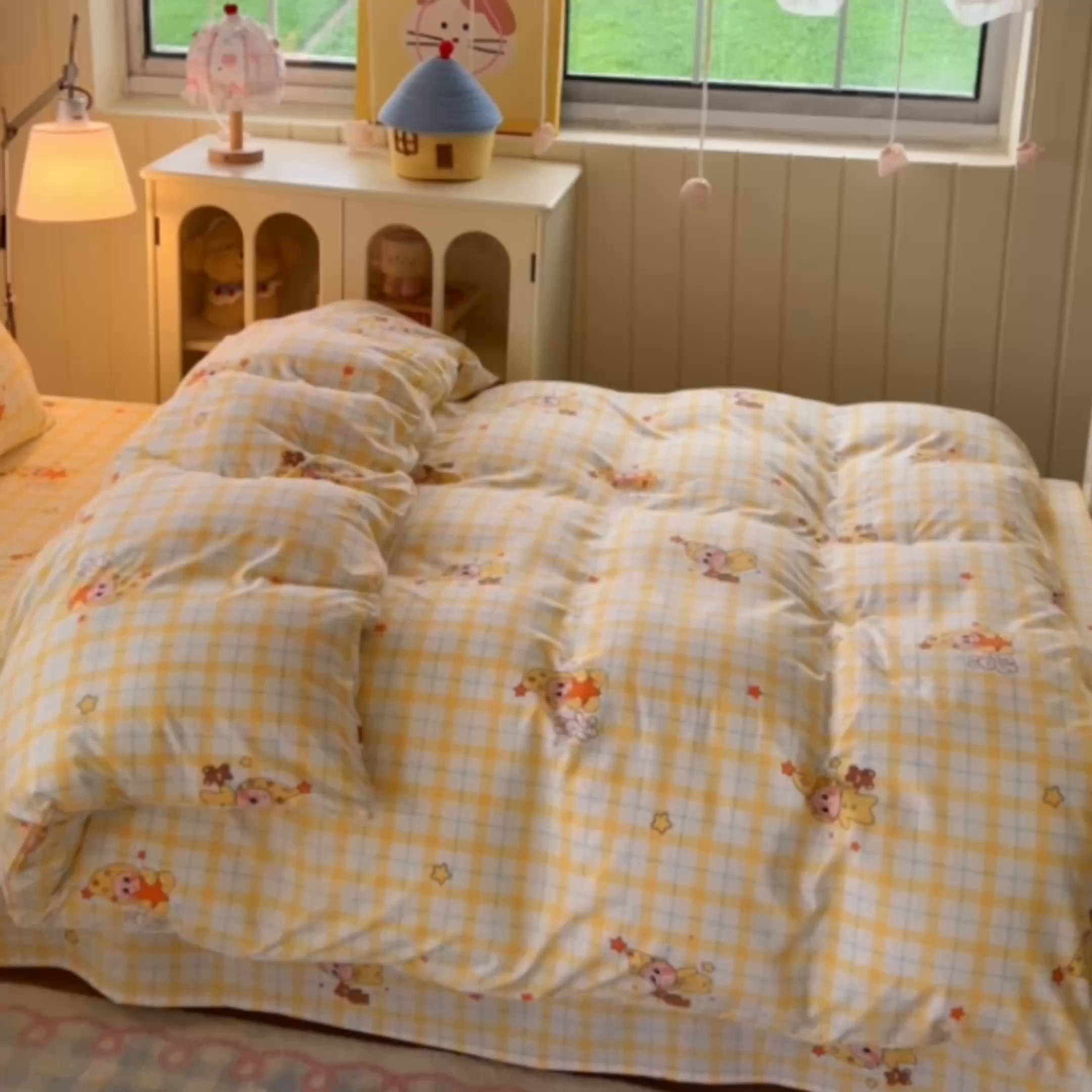 91家纺网 家纺一手货源 找家纺 简冠家纺 2026新款仿棉水洗棉学生三件套宿舍三件套多件套大礼包 小精灵黄