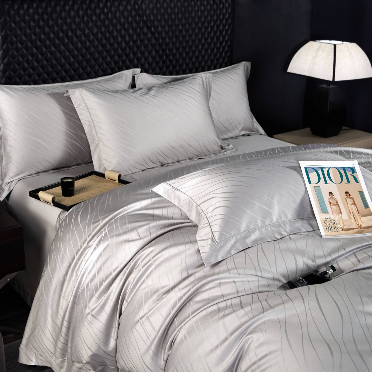 91家纺网 家纺一手货源 找家纺 榻尚家居 2026新款埋绳提花系列全棉纯棉贡缎提花四件套 布拉诺-高级灰