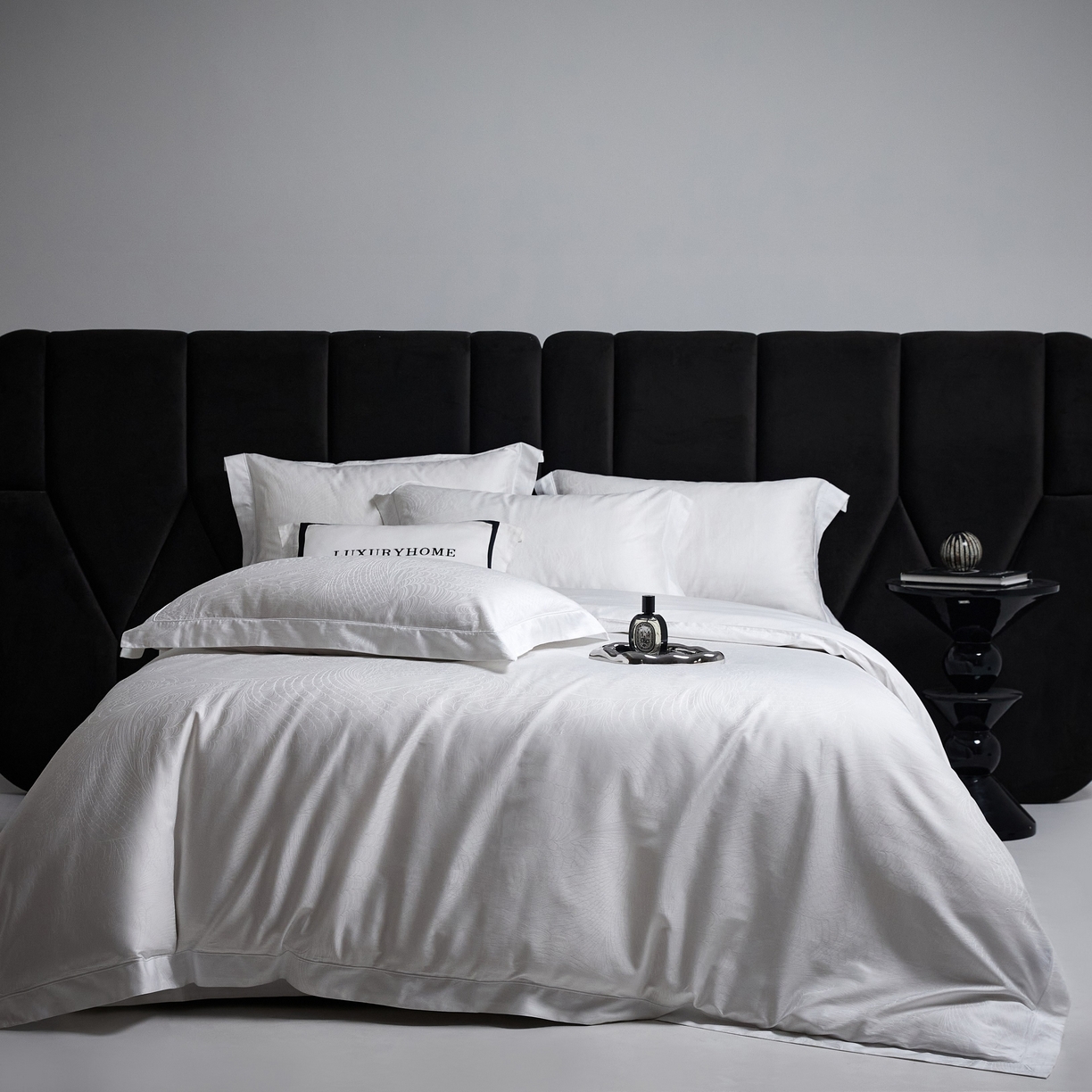 榻尚家居 2026新款埋绳提花系列全棉纯棉贡缎提花四件套 格律时尚-增白