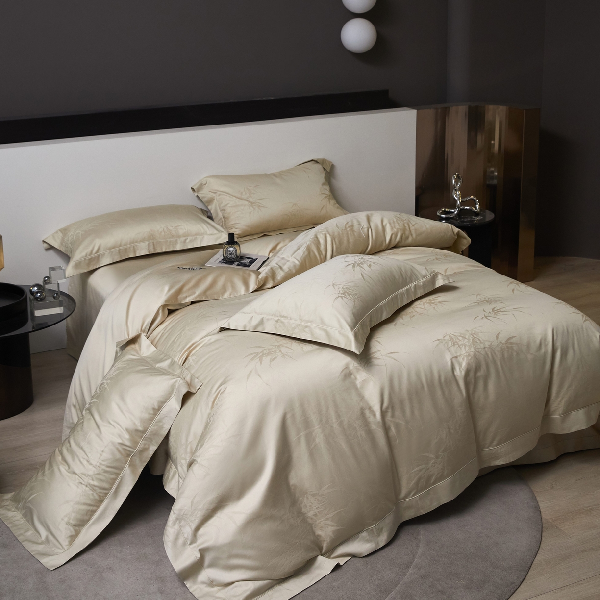 91家纺网 家纺一手货源 找家纺 榻尚家居 2026新款埋绳提花系列全棉纯棉贡缎提花四件套 卡斯诺（清新绿）