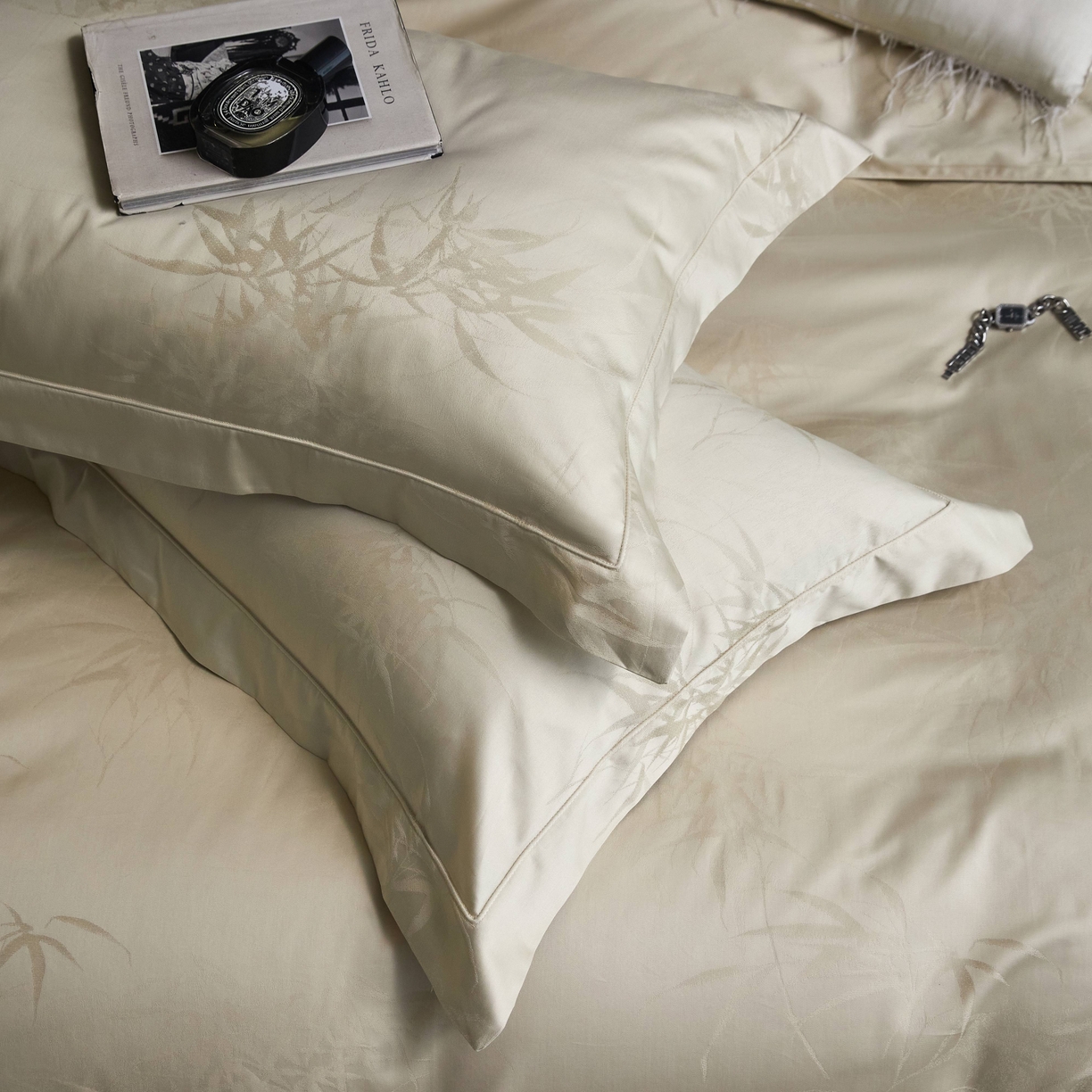 91家纺网 家纺一手货源 找家纺 榻尚家居 2026新款埋绳提花系列全棉纯棉贡缎提花四件套 卡斯诺（清新绿）