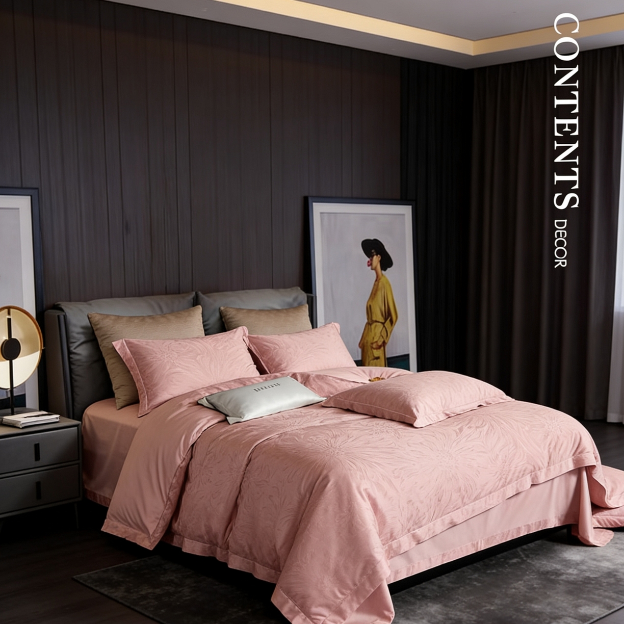 91家纺网 家纺一手货源 找家纺 榻尚家居 2026新款埋绳提花系列全棉纯棉贡缎提花四件套 罗卡芙 豆沙