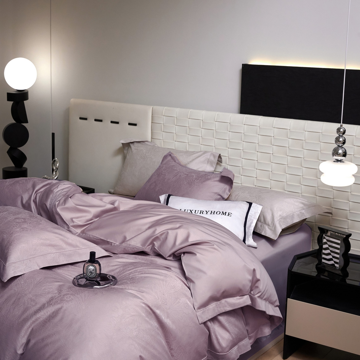 91家纺网 家纺一手货源 找家纺 榻尚家居 2026新款埋绳提花系列全棉纯棉贡缎提花四件套 洛奇-莫奈紫