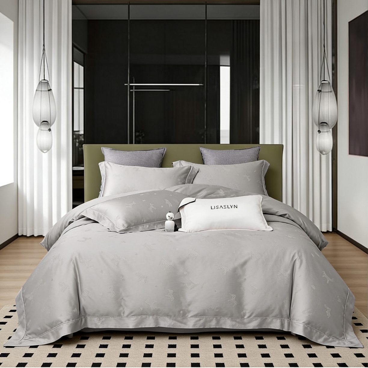 榻尚家居 2026新款埋绳提花系列全棉纯棉贡缎提花四件套 马到成功 月光灰