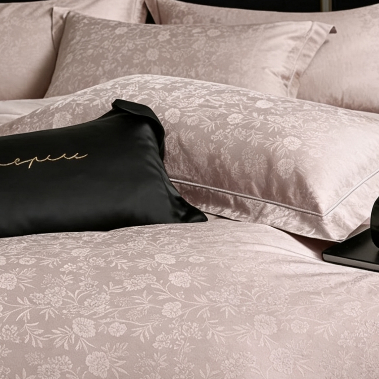 91家纺网 家纺一手货源 找家纺 榻尚家居 2026新款埋绳提花系列全棉纯棉贡缎提花四件套 漫舞花丛 尔雅灰