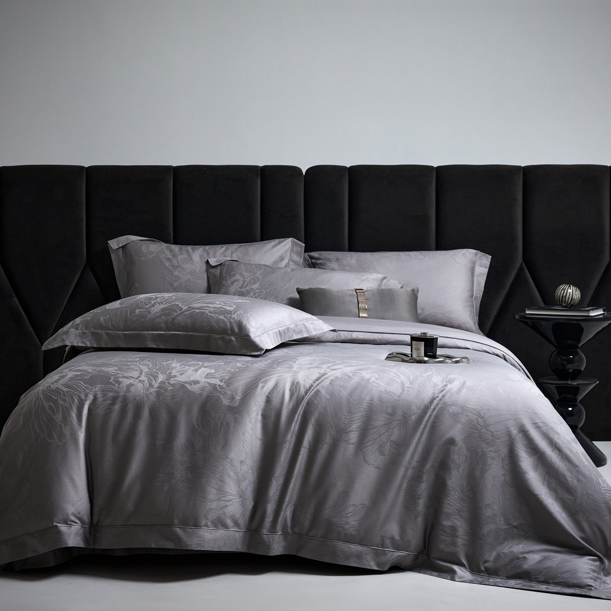 榻尚家居 2026新款埋绳提花系列全棉纯棉贡缎提花四件套 欧若拉-高级灰