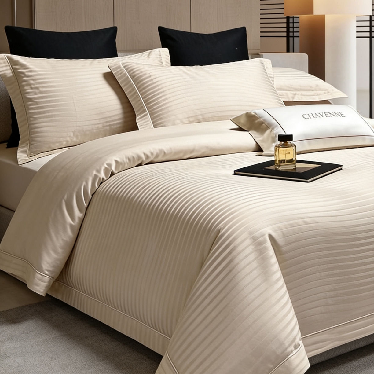 91家纺网 家纺一手货源 找家纺 榻尚家居 2026新款埋绳提花系列全棉纯棉贡缎提花四件套 素锦-浅米灰