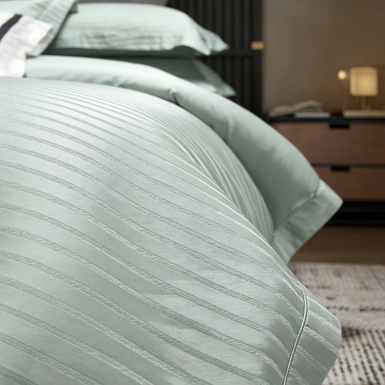 91家纺网 家纺一手货源 找家纺 榻尚家居 2026新款埋绳提花系列全棉纯棉贡缎提花四件套 素锦 尊蒂兰