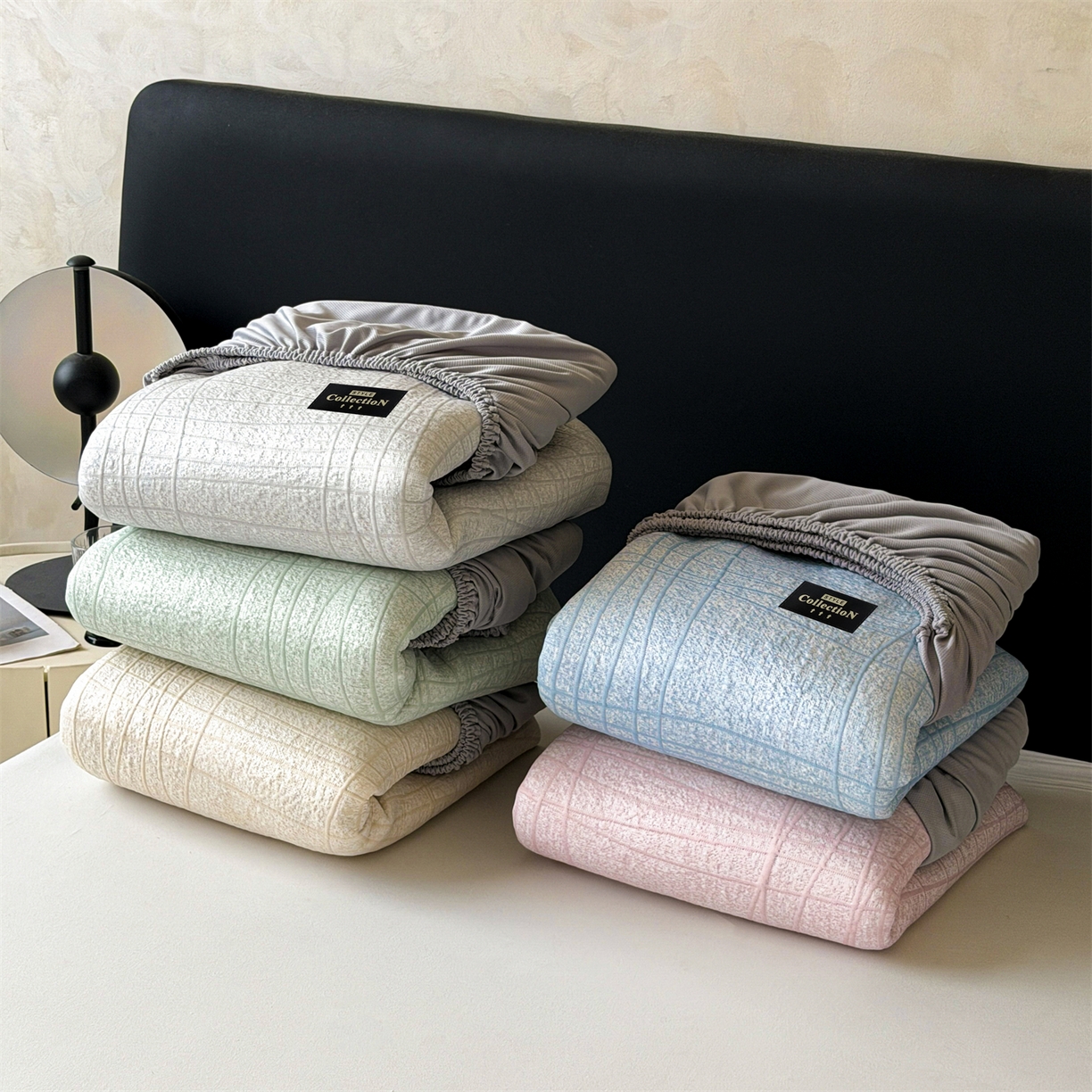 91家纺网 家纺一手货源 找家纺 慕木家纺 2026新款简约复合三明治冰豆豆席子凉席罗马曲线(提供买家秀)-床笠款 组合图仅供展示不可下单