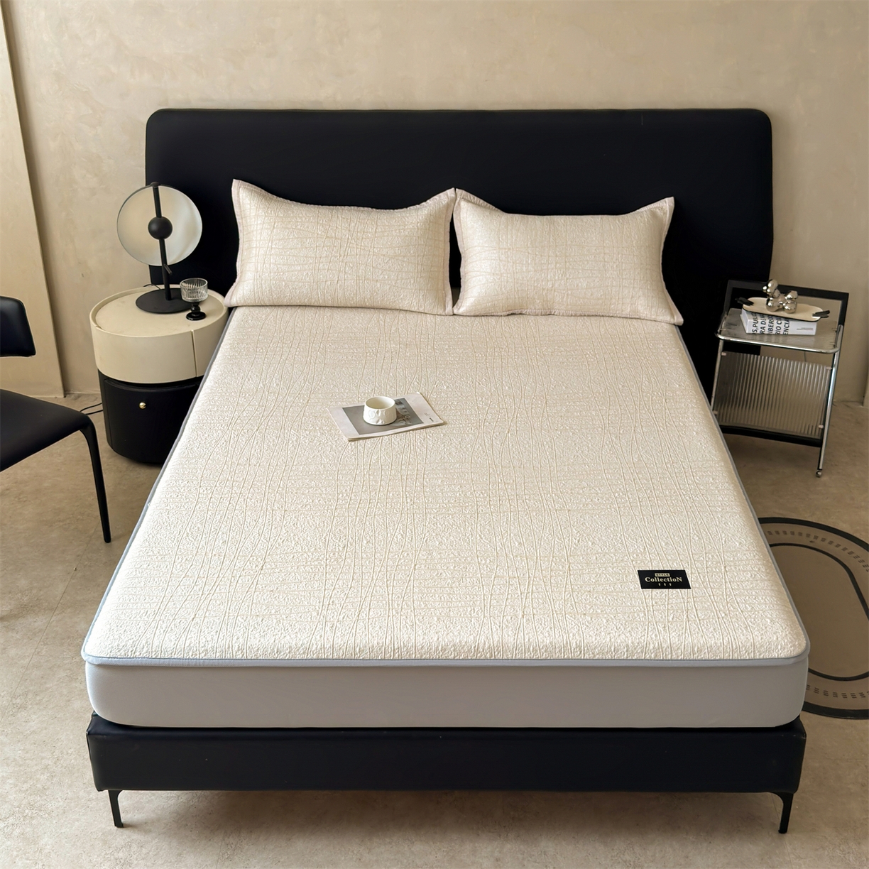 91家纺网 家纺一手货源 找家纺 慕木家纺 2026新款简约复合三明治冰豆豆席子凉席罗马曲线(提供买家秀)-床笠款 罗马曲线-卡其