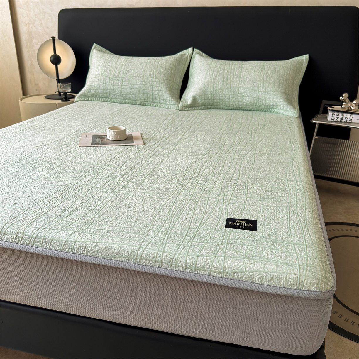 91家纺网 家纺一手货源 找家纺 慕木家纺 2026新款简约复合三明治冰豆豆席子凉席罗马曲线(提供买家秀)-床笠款 罗马曲线-绿