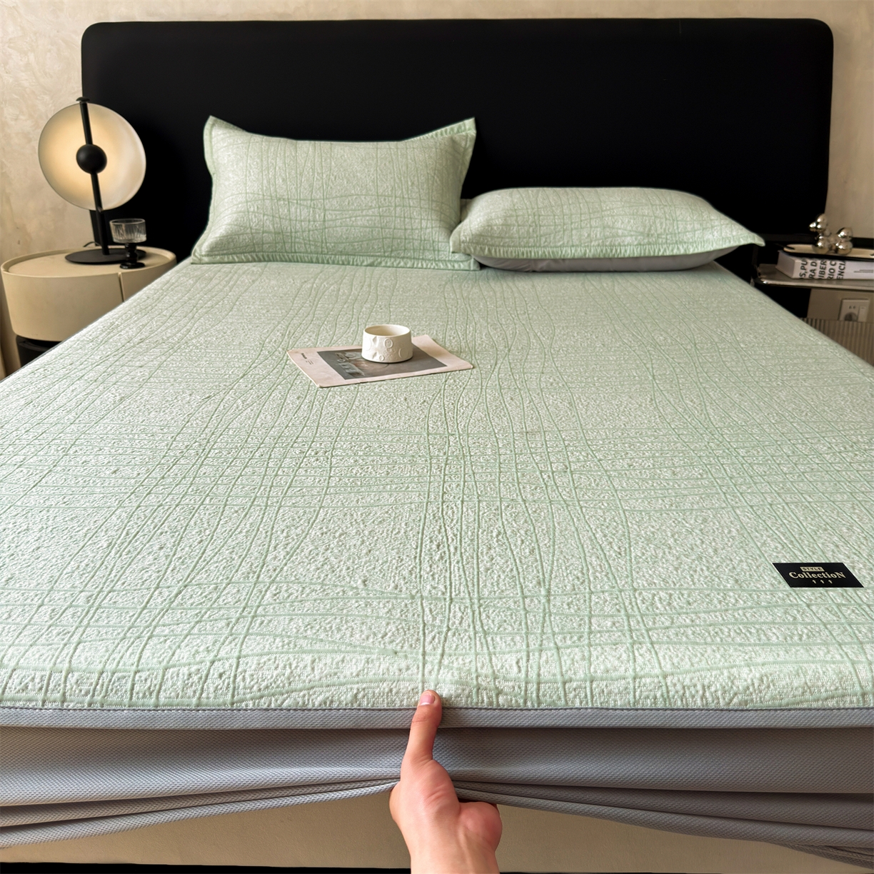 91家纺网 家纺一手货源 找家纺 慕木家纺 2026新款简约复合三明治冰豆豆席子凉席罗马曲线(提供买家秀)-床笠款 罗马曲线-绿