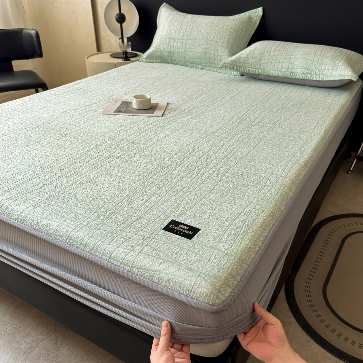 91家纺网 家纺一手货源 找家纺 （总）慕木家纺 2026新款简约复合三明治冰豆豆席子凉席罗马曲线(提供买家秀)-床笠款