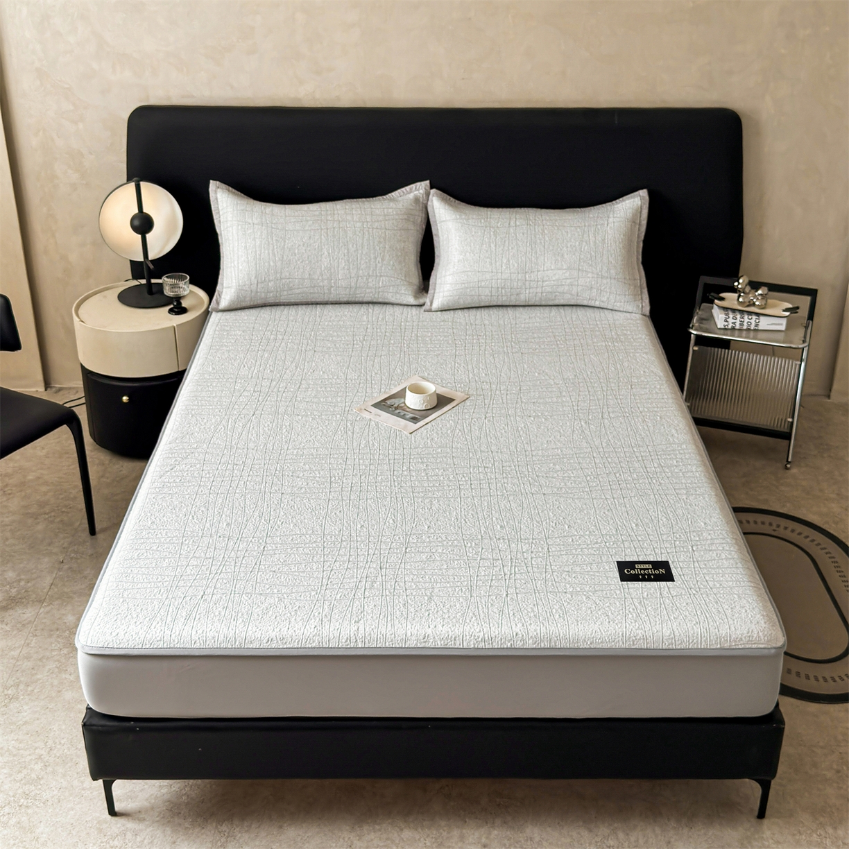 91家纺网 家纺一手货源 找家纺 慕木家纺 2026新款简约复合三明治冰豆豆席子凉席罗马曲线(提供买家秀)-床笠款 罗马曲线-灰