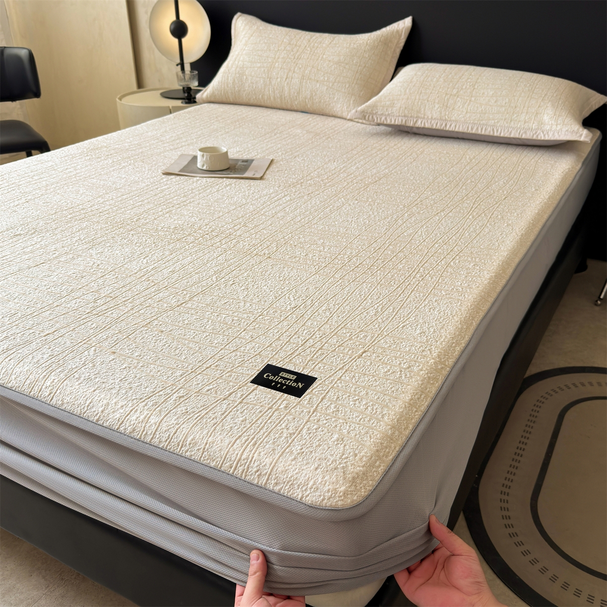 慕木家纺 2026新款简约复合三明治冰豆豆席子凉席罗马曲线(提供买家秀)-床笠款 罗马曲线-卡其