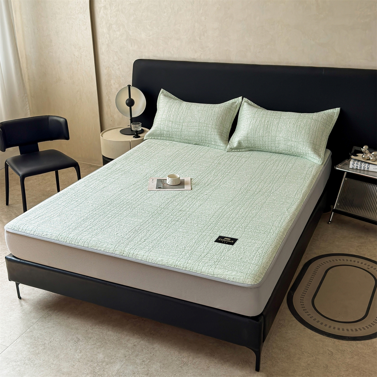 91家纺网 家纺一手货源 找家纺 慕木家纺 2026新款简约复合三明治冰豆豆席子凉席罗马曲线(提供买家秀)-床笠款 罗马曲线-绿