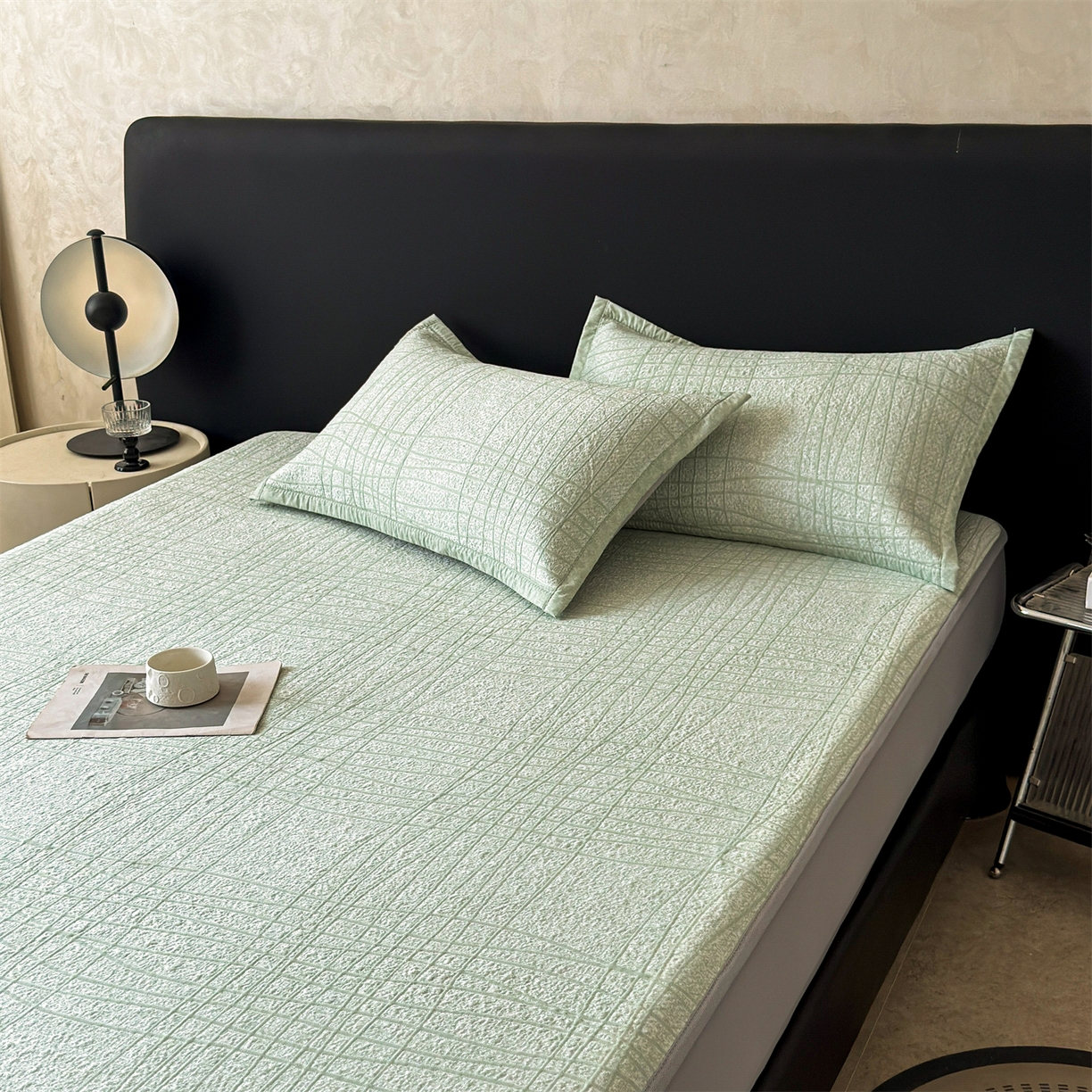 91家纺网 家纺一手货源 找家纺 慕木家纺 2026新款简约复合三明治冰豆豆席子凉席罗马曲线(提供买家秀)-床笠款 罗马曲线-绿