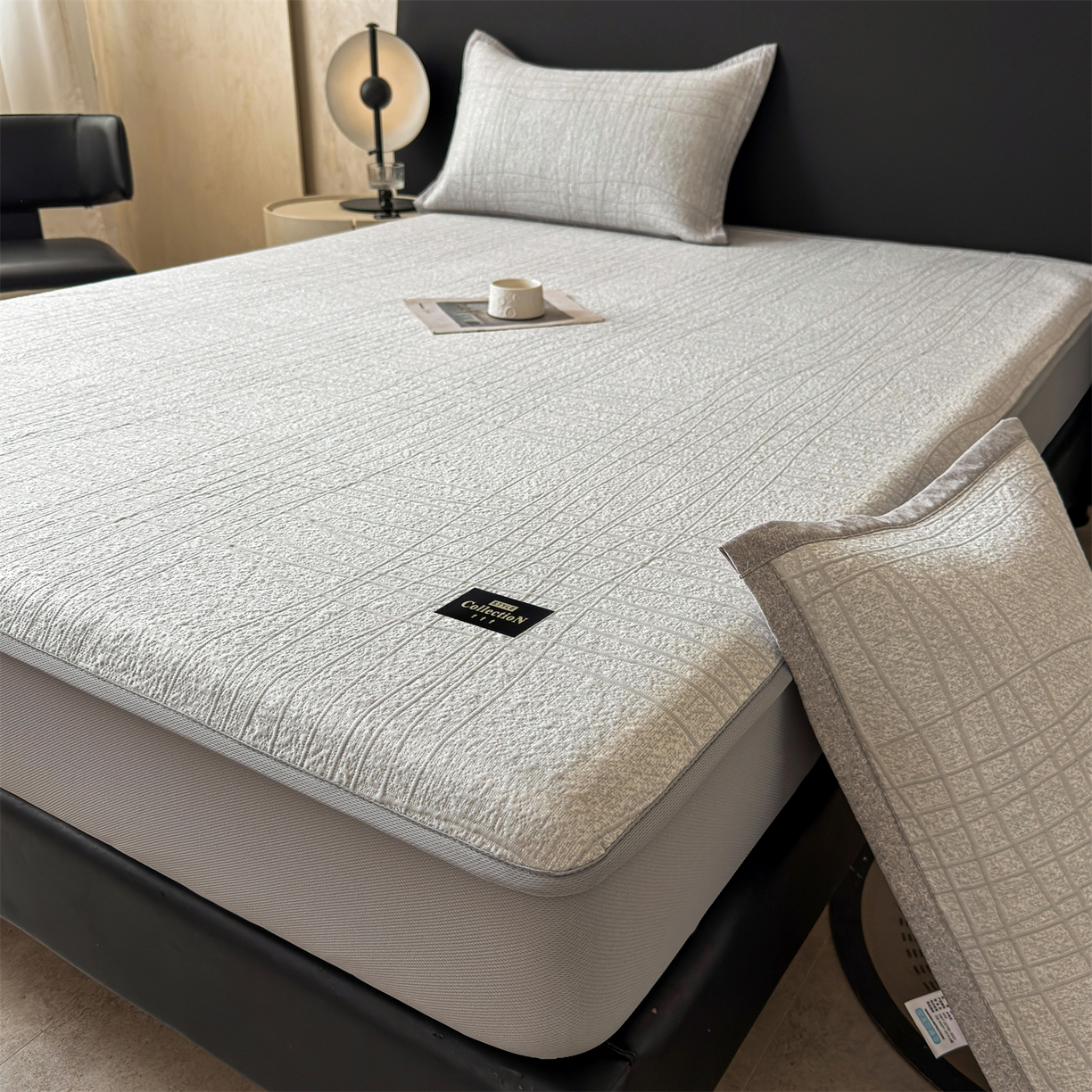 91家纺网 家纺一手货源 找家纺 慕木家纺 2026新款简约复合三明治冰豆豆席子凉席罗马曲线(提供买家秀)-床笠款 罗马曲线-灰