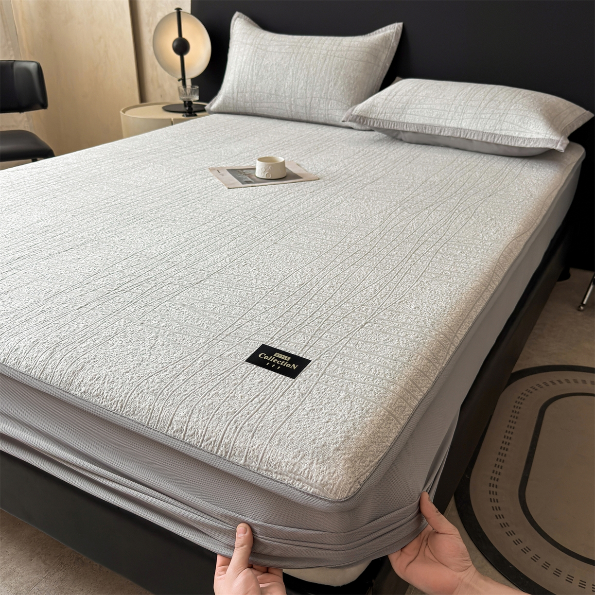 91家纺网 家纺一手货源 找家纺 慕木家纺 2026新款简约复合三明治冰豆豆席子凉席罗马曲线(提供买家秀)-床笠款 罗马曲线-灰