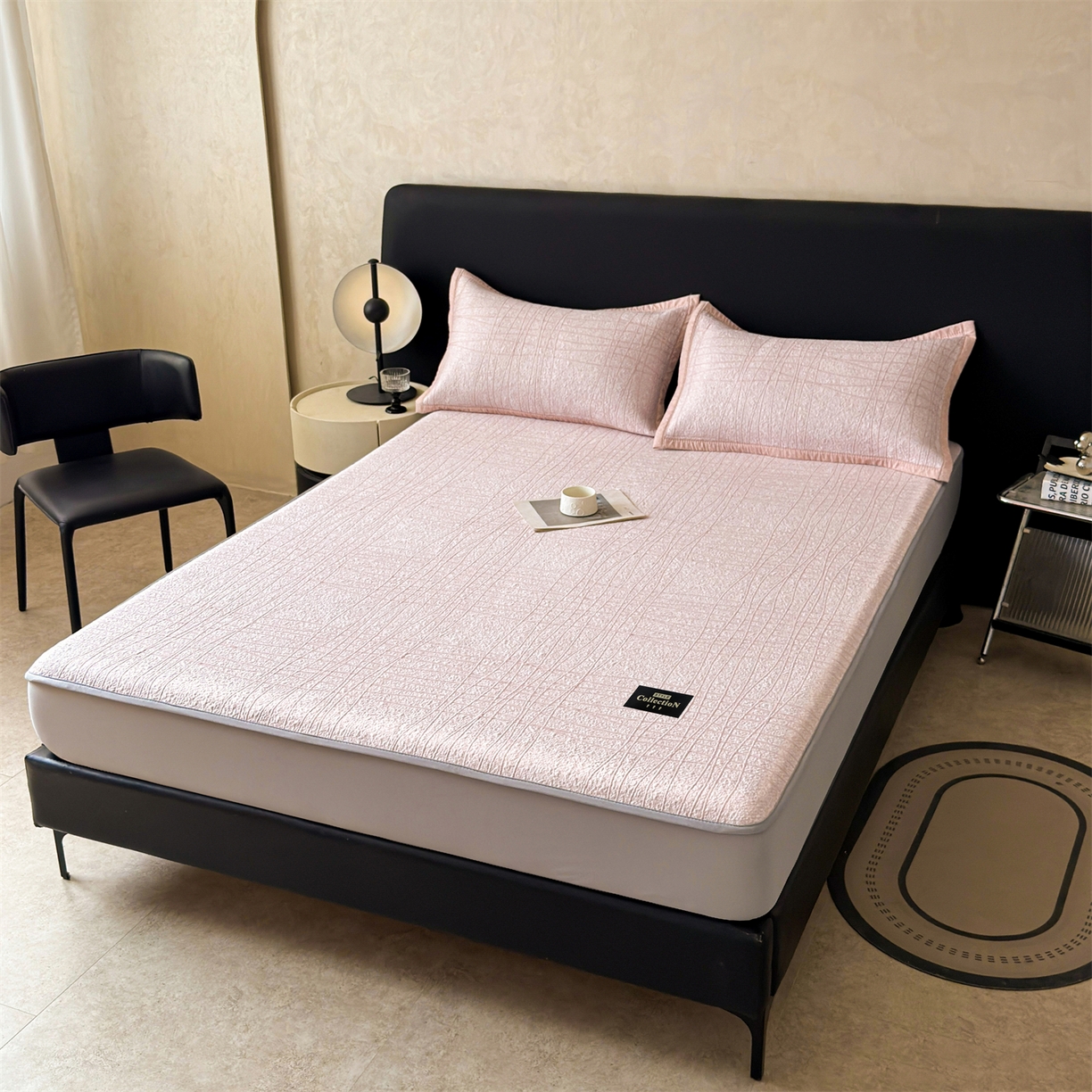 91家纺网 家纺一手货源 找家纺 慕木家纺 2026新款简约复合三明治冰豆豆席子凉席罗马曲线(提供买家秀)-床笠款 罗马曲线-粉