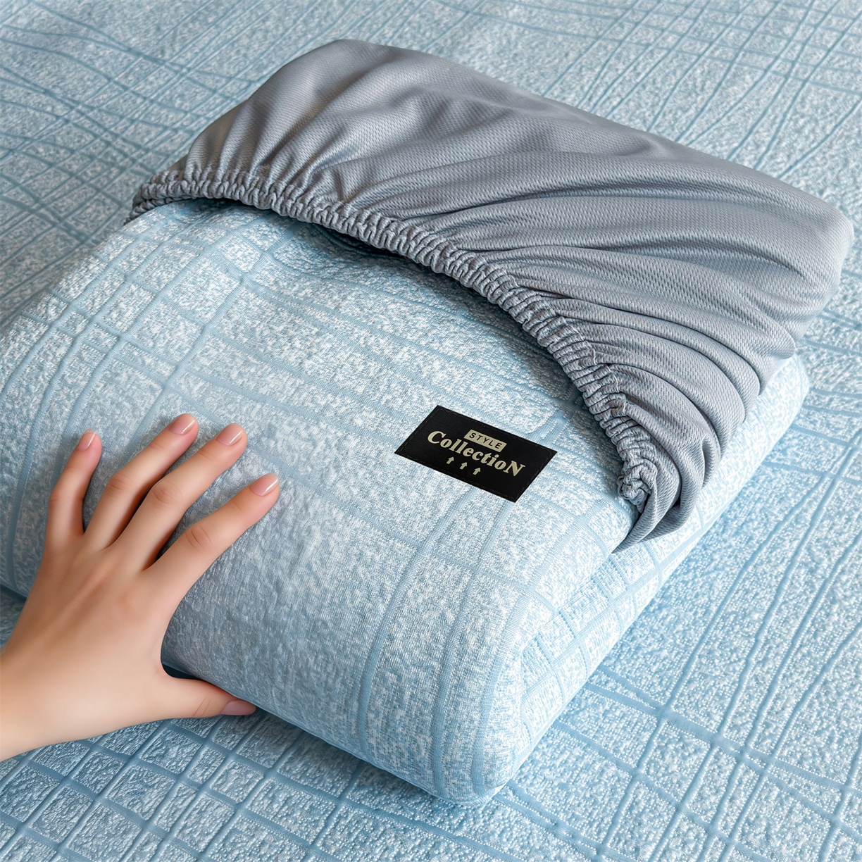 91家纺网 家纺一手货源 找家纺 慕木家纺 2026新款简约复合三明治冰豆豆席子凉席罗马曲线(提供买家秀)-床笠款 罗马曲线-蓝