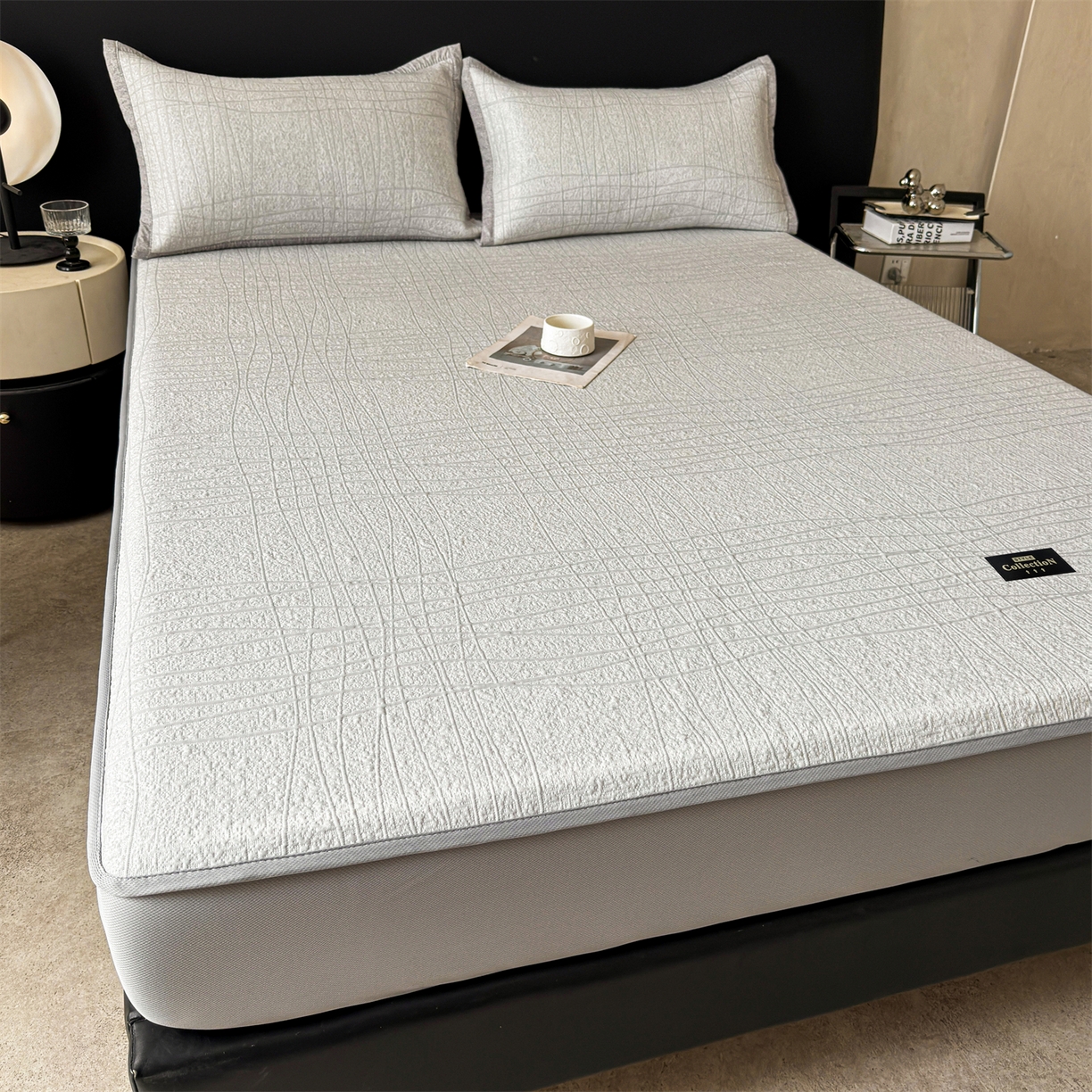 91家纺网 家纺一手货源 找家纺 慕木家纺 2026新款简约复合三明治冰豆豆席子凉席罗马曲线(提供买家秀)-床笠款 罗马曲线-灰