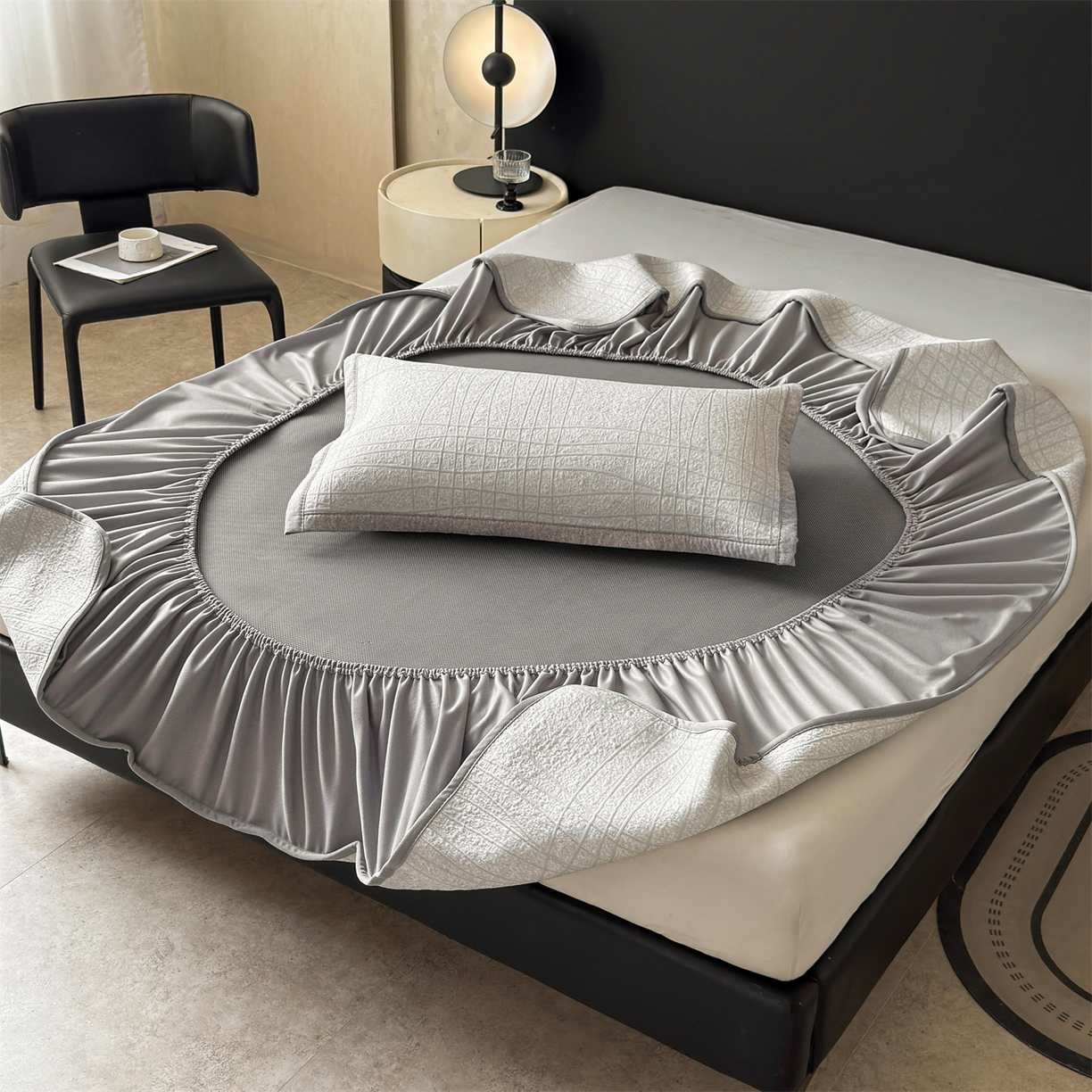 91家纺网 家纺一手货源 找家纺 慕木家纺 2026新款简约复合三明治冰豆豆席子凉席罗马曲线(提供买家秀)-床笠款 罗马曲线-灰