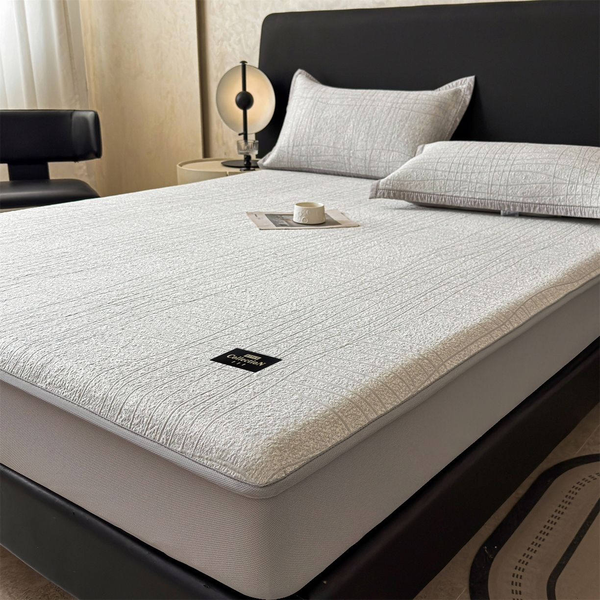 91家纺网 家纺一手货源 找家纺 慕木家纺 2026新款简约复合三明治冰豆豆席子凉席罗马曲线(提供买家秀)-床笠款 罗马曲线-灰