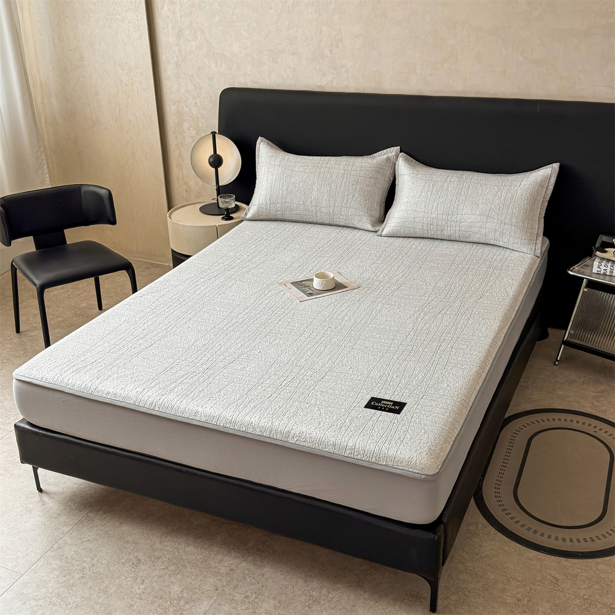 91家纺网 家纺一手货源 找家纺 慕木家纺 2026新款简约复合三明治冰豆豆席子凉席罗马曲线(提供买家秀)-床笠款 罗马曲线-灰