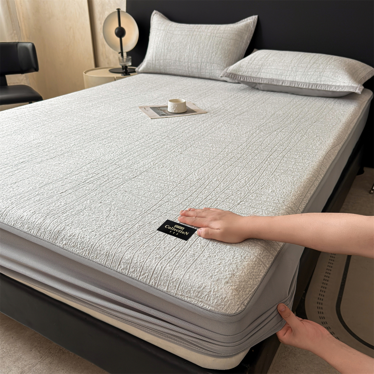 91家纺网 家纺一手货源 找家纺 慕木家纺 2026新款简约复合三明治冰豆豆席子凉席罗马曲线(提供买家秀)-床笠款 罗马曲线-灰