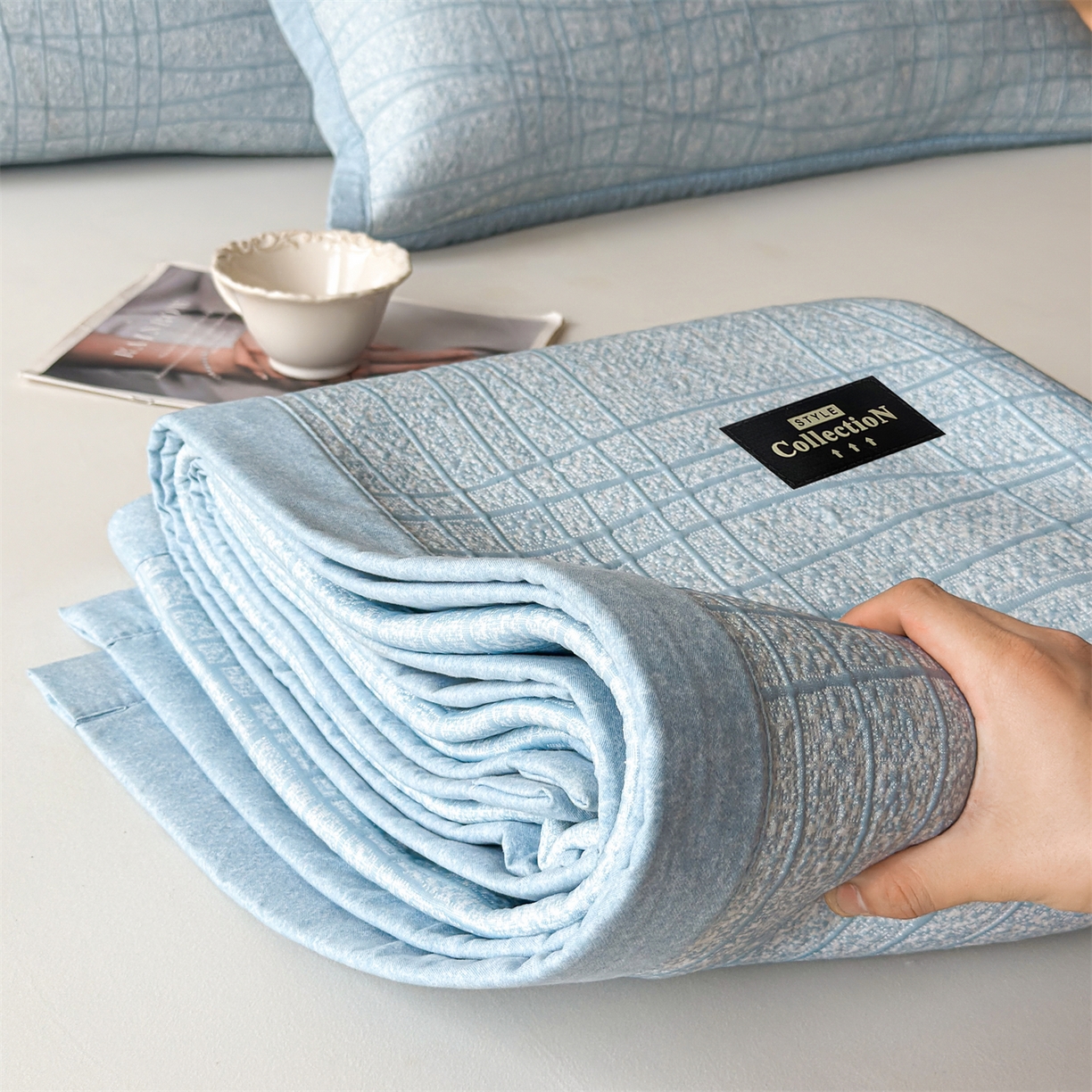 91家纺网 家纺一手货源 找家纺 慕木家纺 2026新款简约复合三明治冰豆豆席子凉席罗马曲线(提供买家秀)-床席款 罗马曲线-蓝