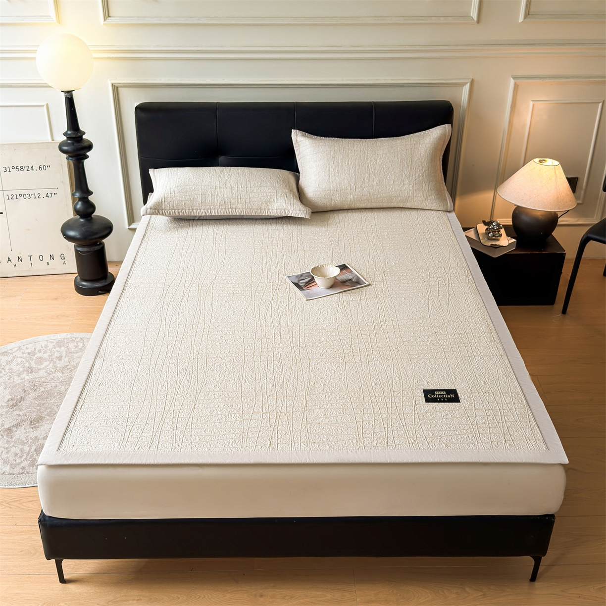 91家纺网 家纺一手货源 找家纺 慕木家纺 2026新款简约复合三明治冰豆豆席子凉席罗马曲线(提供买家秀)-床席款 罗马曲线-卡其