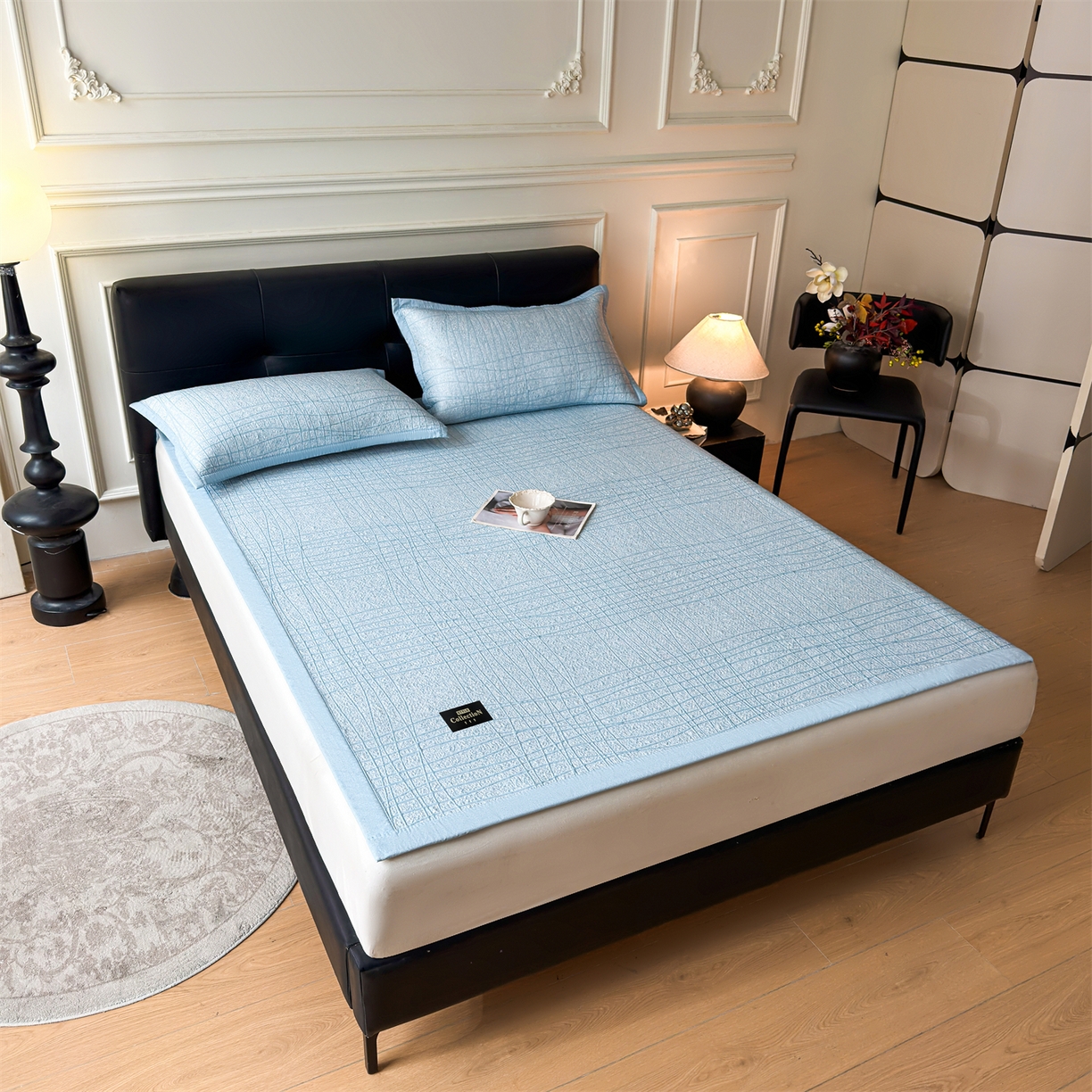 91家纺网 家纺一手货源 找家纺 慕木家纺 2026新款简约复合三明治冰豆豆席子凉席罗马曲线(提供买家秀)-床席款 罗马曲线-蓝