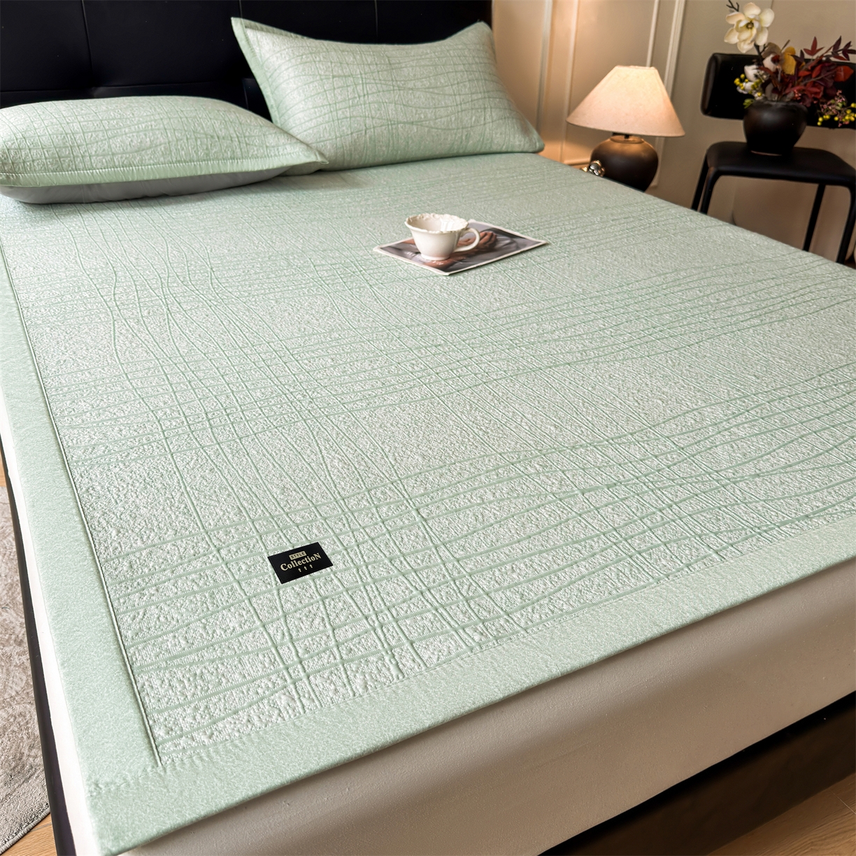 91家纺网 家纺一手货源 找家纺 慕木家纺 2026新款简约复合三明治冰豆豆席子凉席罗马曲线(提供买家秀)-床席款 罗马曲线-绿