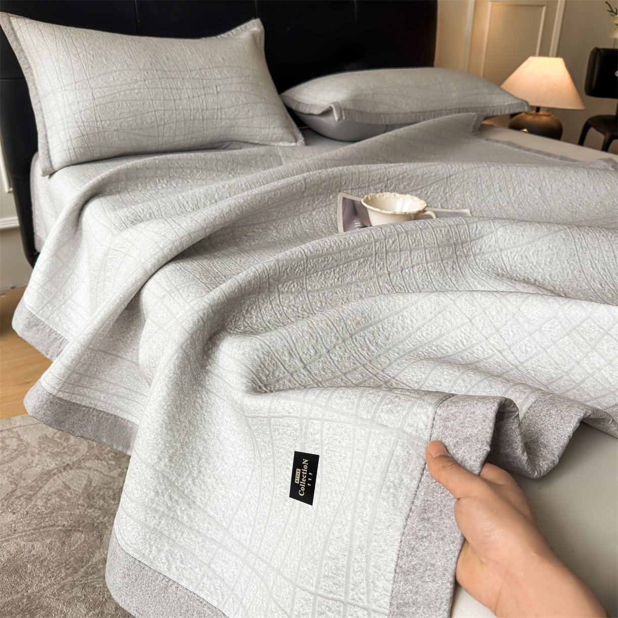 91家纺网 家纺一手货源 找家纺 慕木家纺 2026新款简约复合三明治冰豆豆席子凉席罗马曲线(提供买家秀)-床席款 罗马曲线-灰